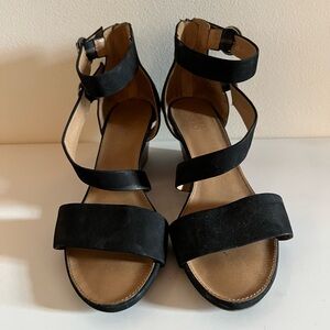 Black strappy wedge heels